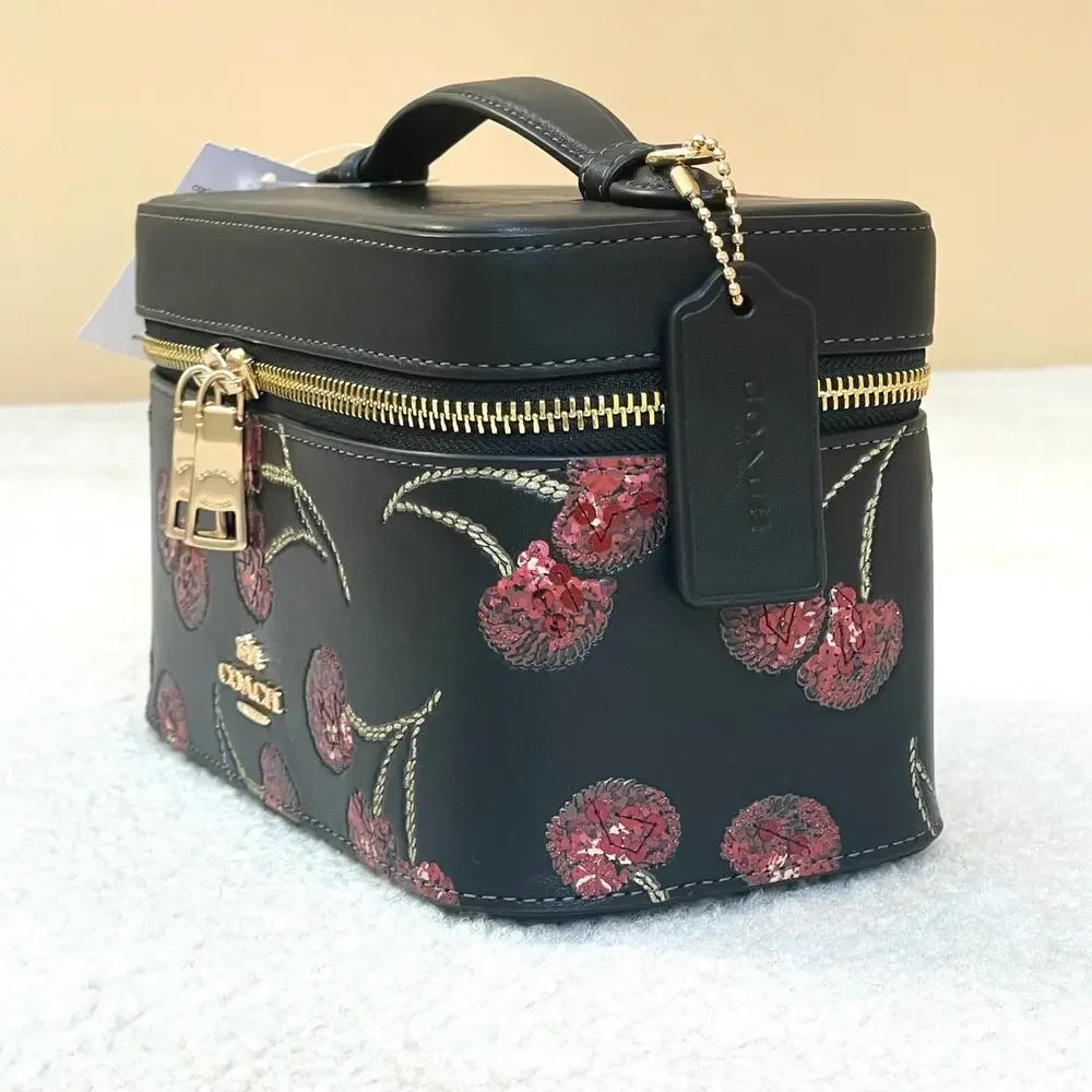 Coach CDC13 Black Cherry Print Cosmetic Makeup Travel Case
